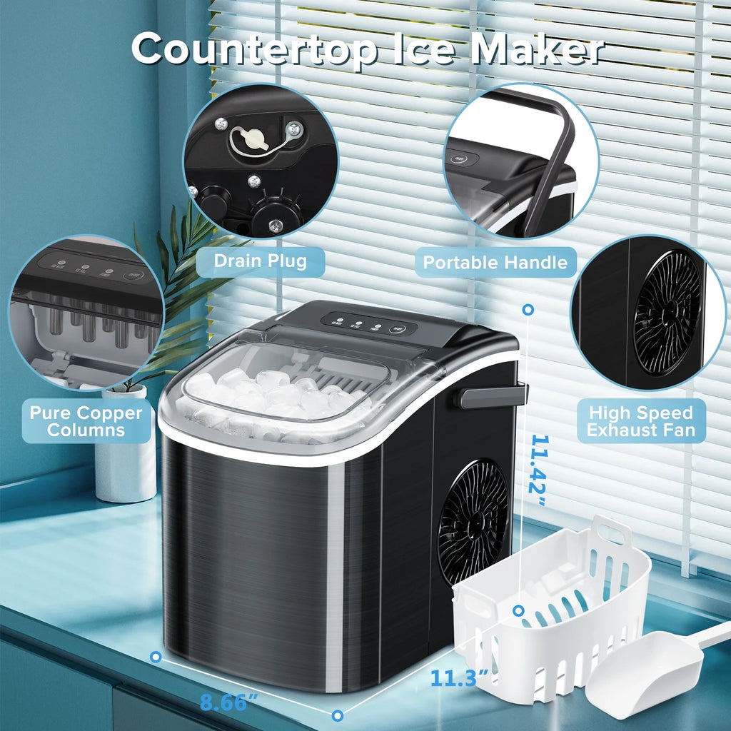 Portable Countertop Ice Maker 26lbs/24H Stainless Steel Black N457042
