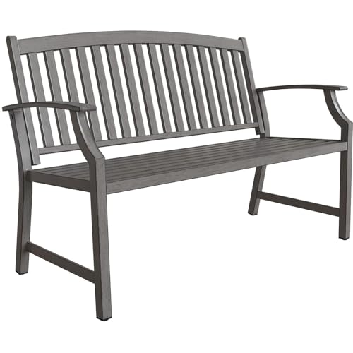 52" Farmhouse Outdoor Bench with Rust Free Metal Frame and Aluminum Backrest Q372