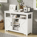 White Farmhouse Kitchen Buffet Storage Cabinet with Doors and Adjustable Shelves L269