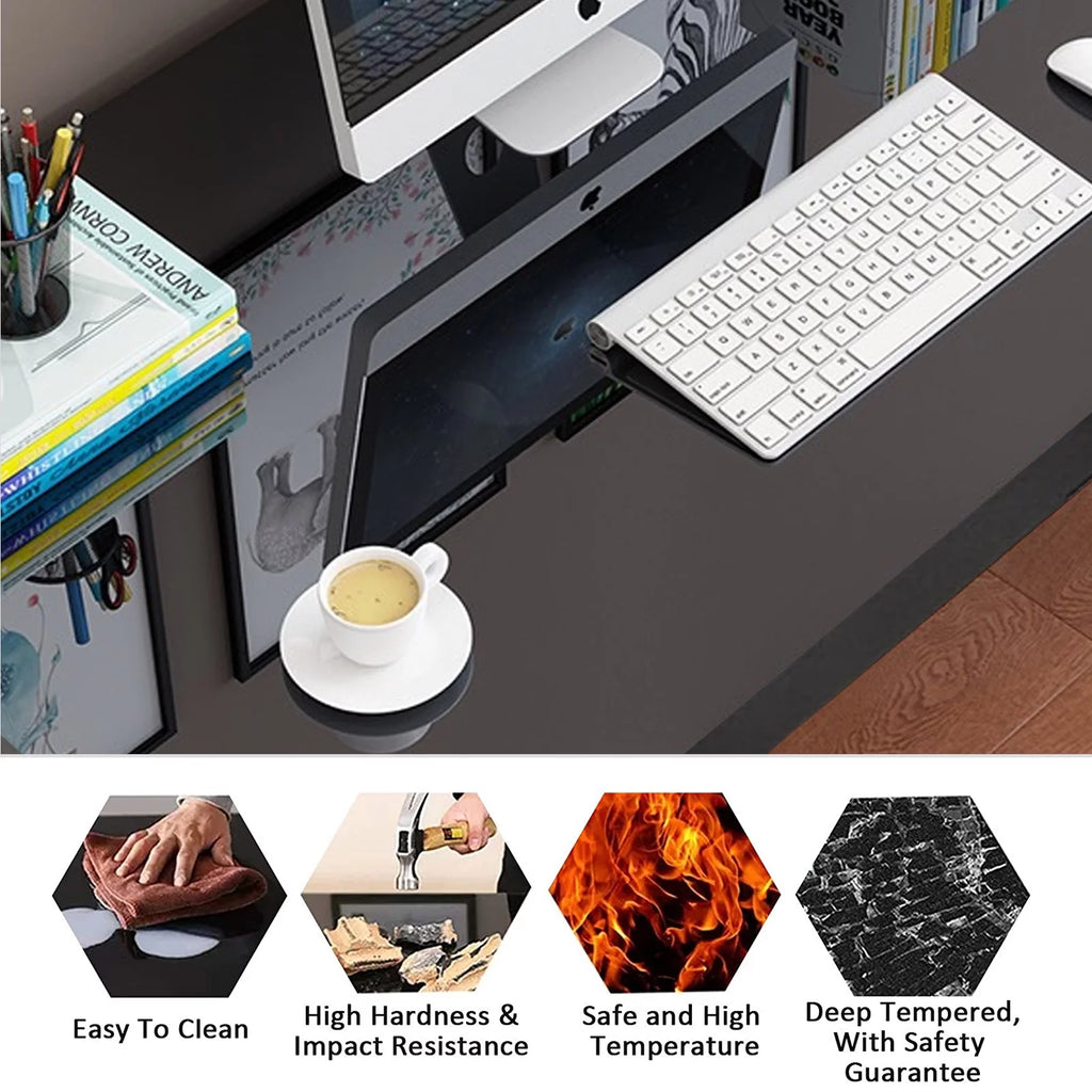 Tempered Glass Computer Desk with Hutch and Shelves H588