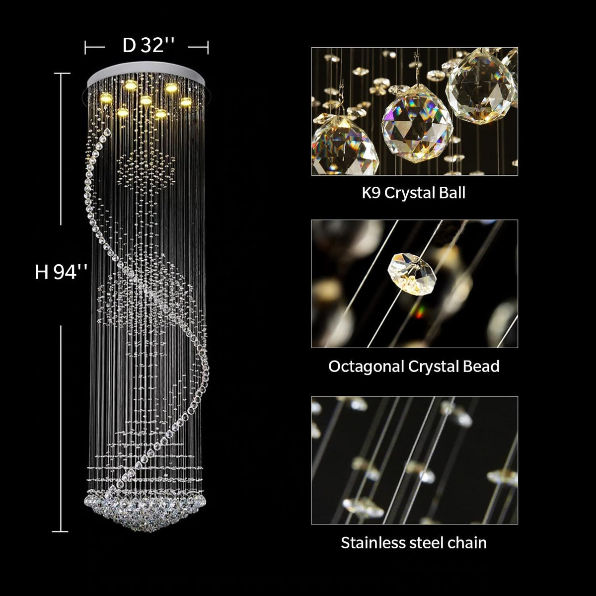 Crystal Spiral Chandelier for Staircase Y153578