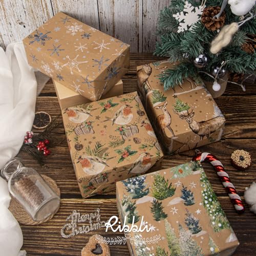4 Rolls 30 x 120 inch Brown Kraft Christmas Wrapping Paper F943646