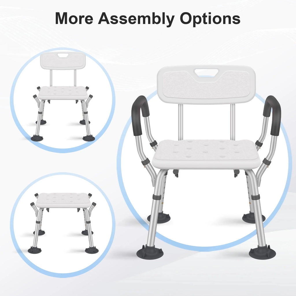 Adjustable Shower Chair with Back and Padded Handles, 350 lb Capacity B72310
