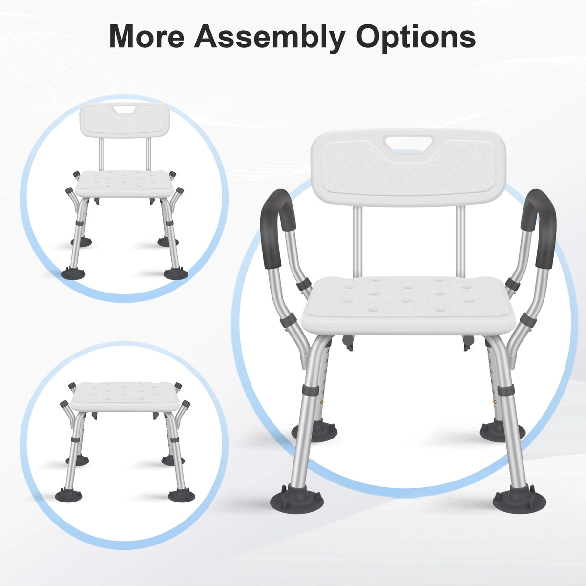 Adjustable Shower Chair with Back and Padded Handles, 350 lb Capacity B72310