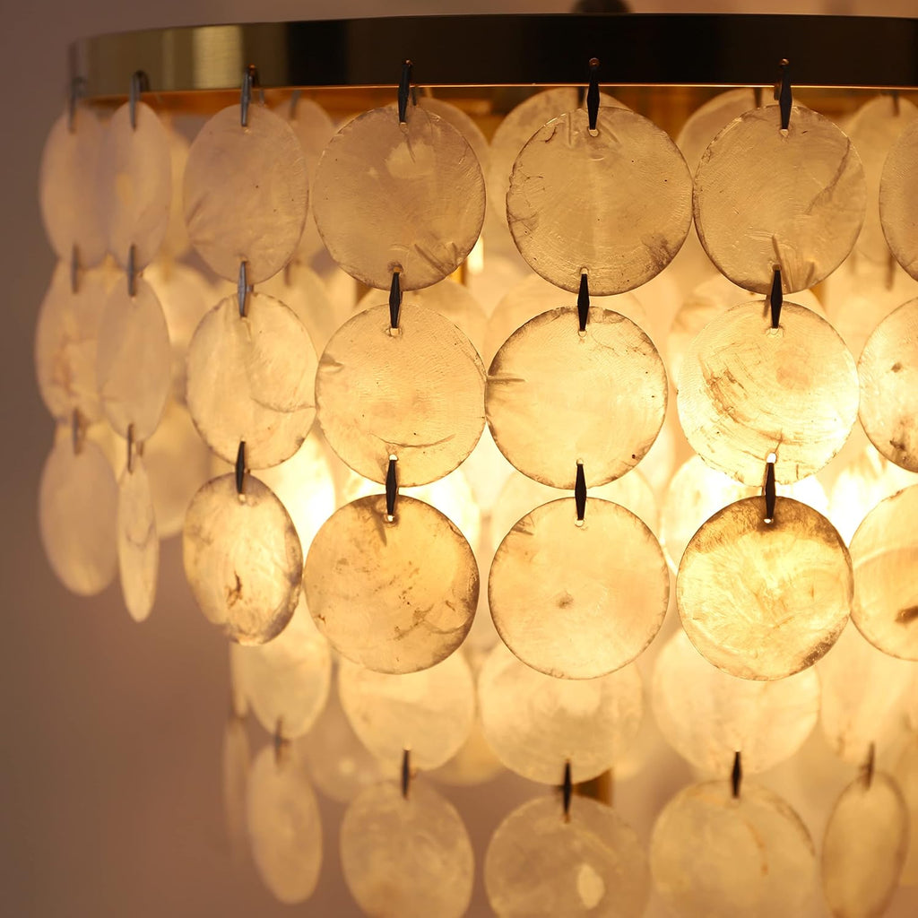 Natural Capiz Shell Table Lamp with Brass Polished Lampshade E5502