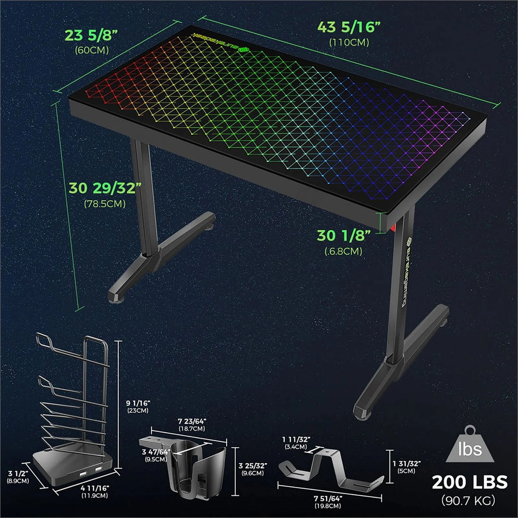Black Metal Gaming Desk with Tempered Glass Top C435655