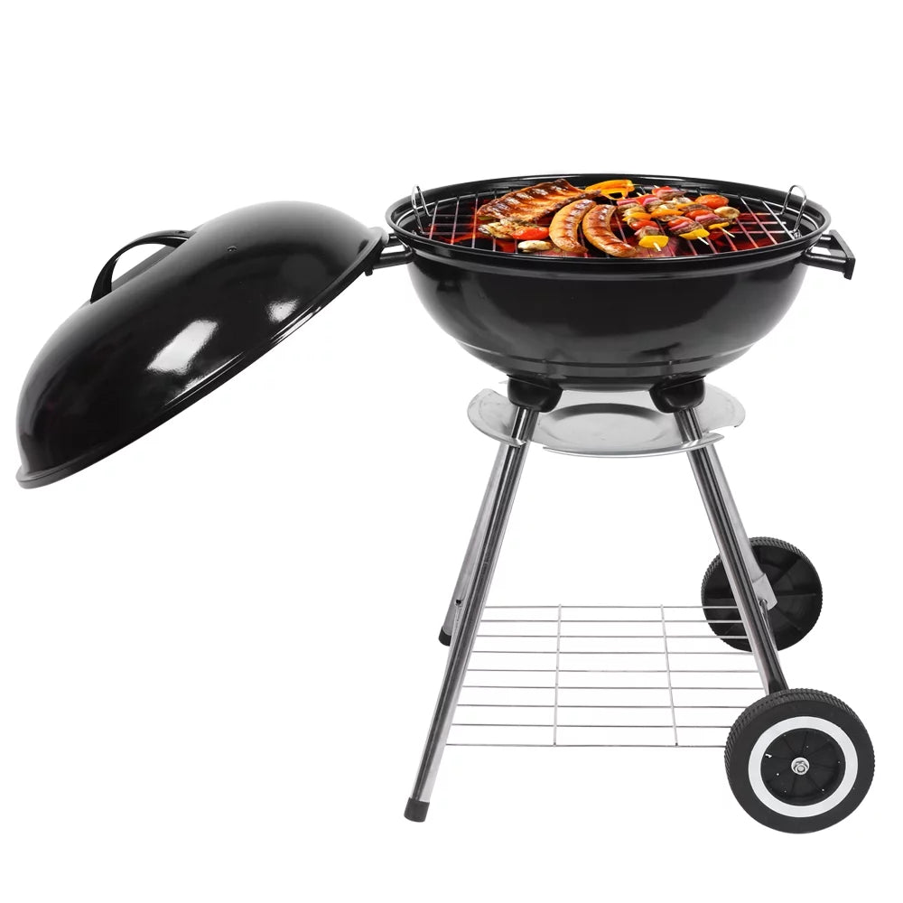 Portable Steel Charcoal Grill with 2 Wheels, 18-Inch, Black L492