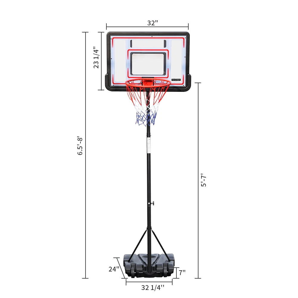 Basketball Hoop Portable 5'-7' Adjustable Height Outdoor V1360