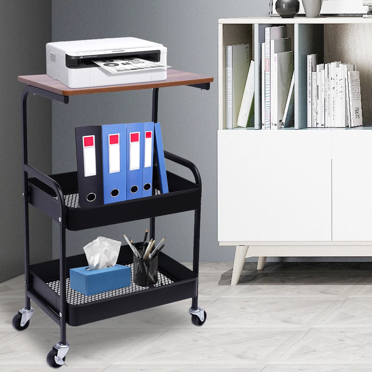3 Tier Rolling Printer Cart with Wheels Black V138882