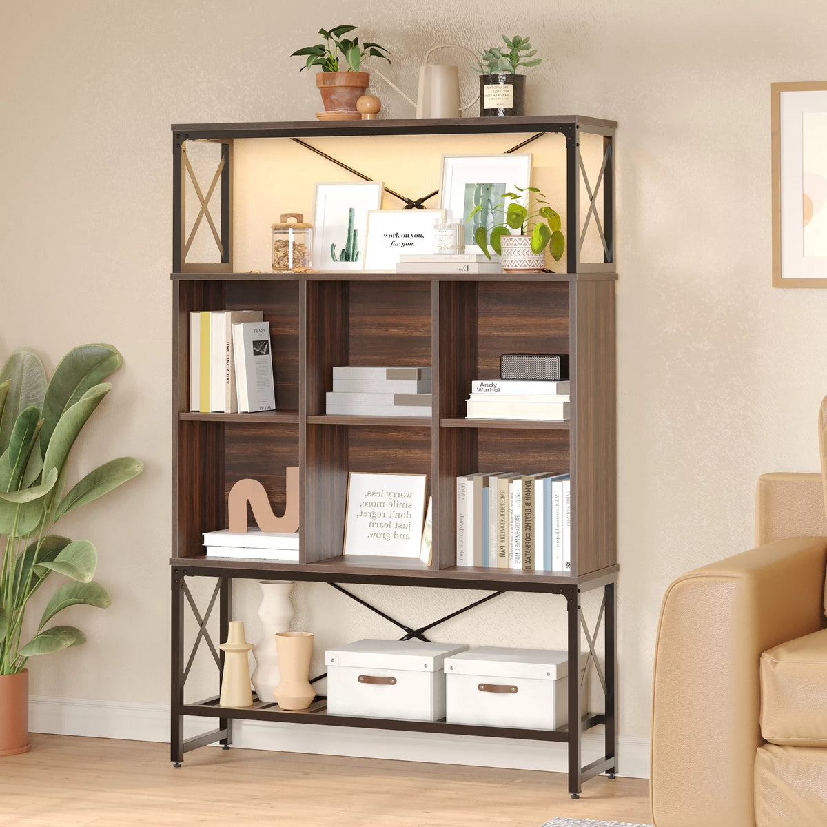 5-Shelf Bookcase with LED Light Q2375