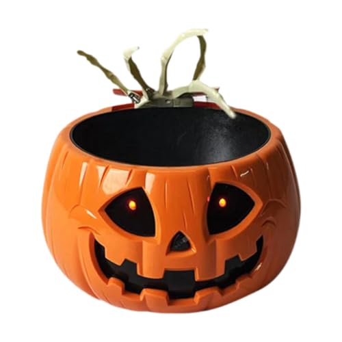 Animated Pumpkin Candy Bowl with Skeleton Hand P12196