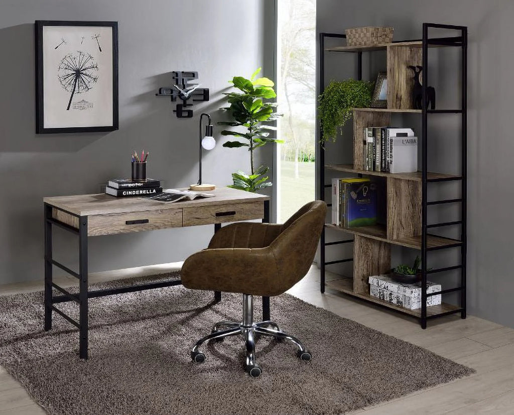 Light Weathered Oak Black Writing Desk S6031