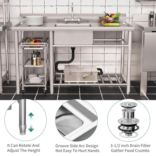 Freestanding Stainless-Steel Single Bowl Commercial Sink P3192