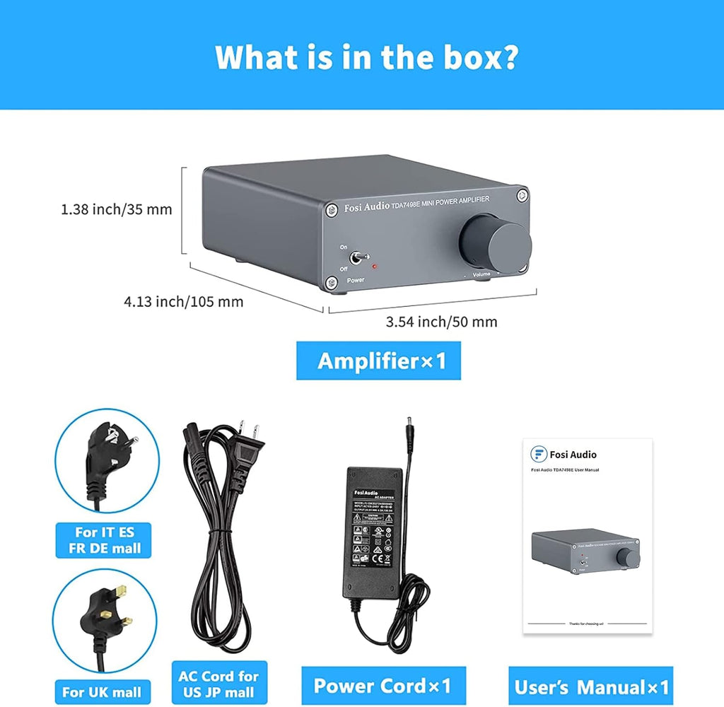 TDA7498E 2 Channel 160W x2 Stereo Audio Amplifier Mini Hi-Fi Class D Integrated Amp with 24V Power Supply Pack of 2 K5960