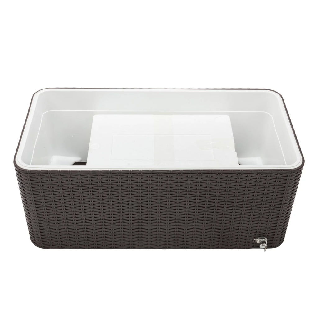 80 Quart Rolling Ice Chest on Wheels, Dark Brown Wicker Beverage Cart A37978