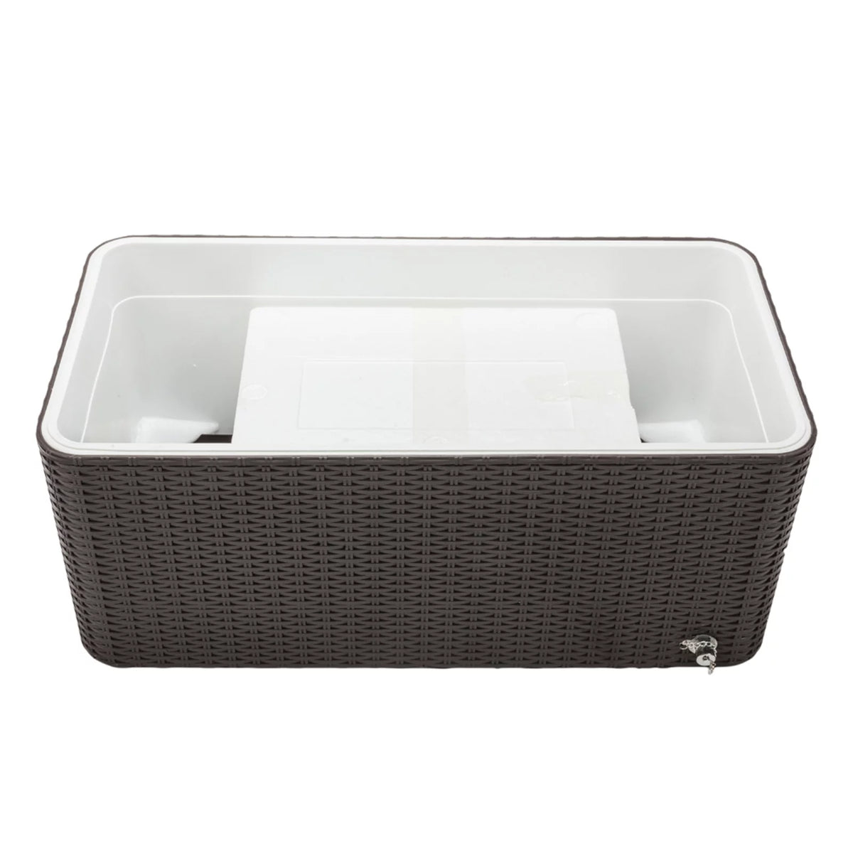 80 Quart Rolling Ice Chest on Wheels, Dark Brown Wicker Beverage Cart A37978