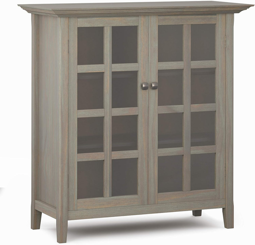 Solid Wood 39 inch Wide Storage Cabinet in Black with 2 Tempered Glass Doors and 4 Adjustable Shelves D615