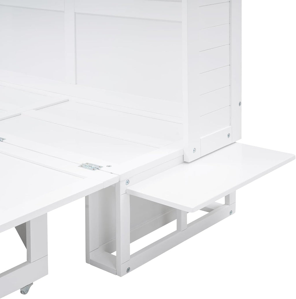 White Queen Murphy Bed Cabinet with Bookcase and Drawer P61752
