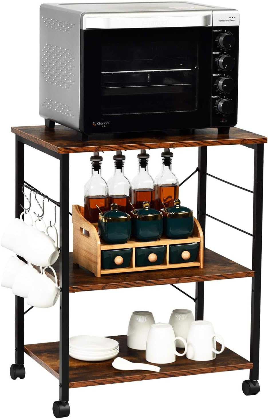 3-Tier Rolling Kitchen Baker’s Rack with 10 Hooks T1471