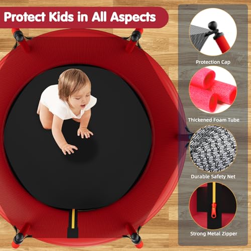 55" Toddler Trampoline with Safety Enclosure Net, Basketball Hoop C871