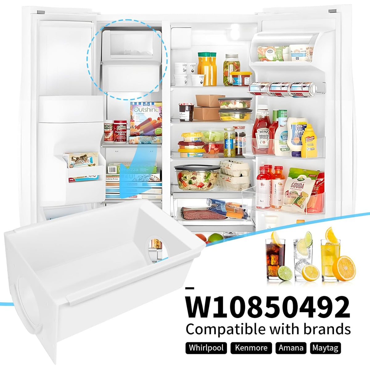 White ABS Plastic Refrigerator Ice Bucket Container Q408670