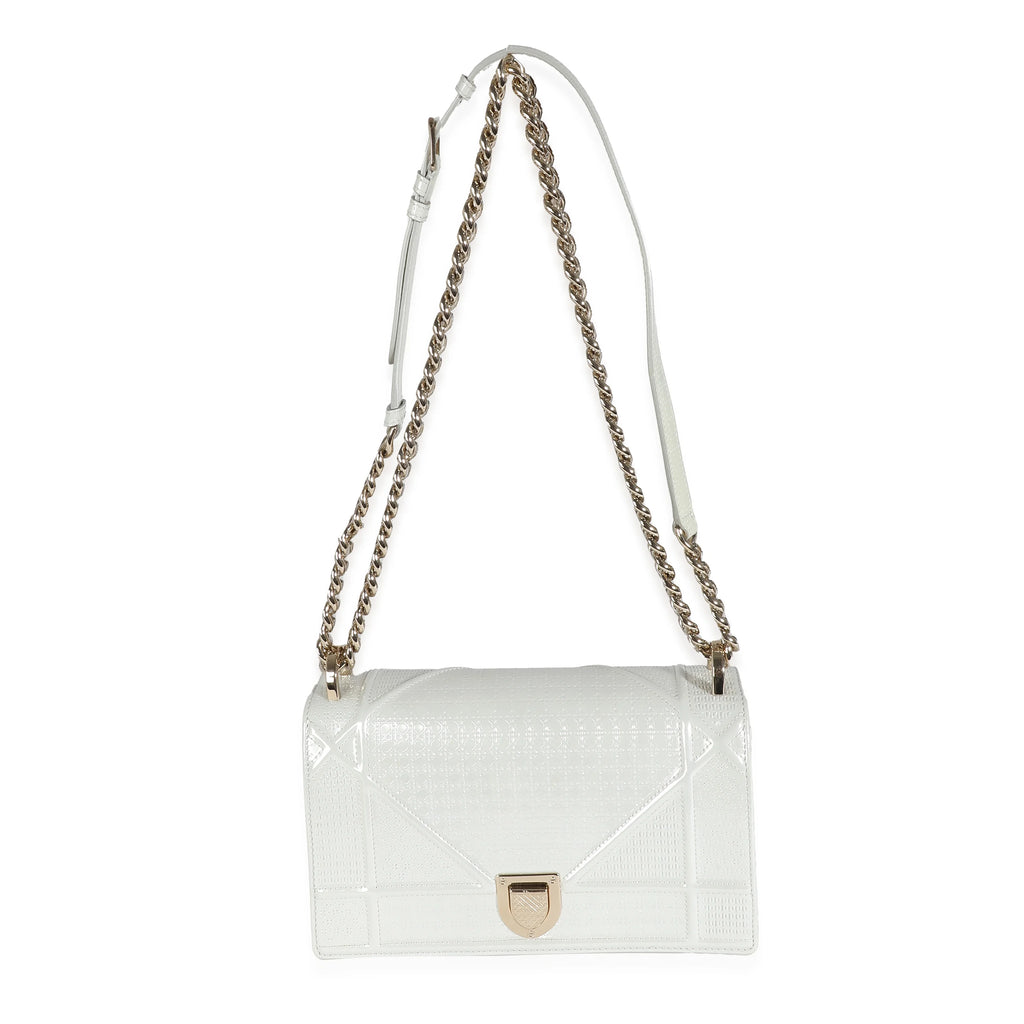White Micro Cannage Patent Small Flap Bag R886952