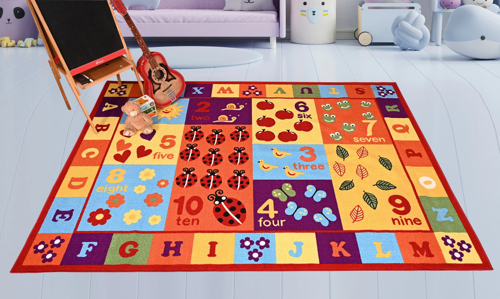 Multicolor ABC Numbers Area Rug A691