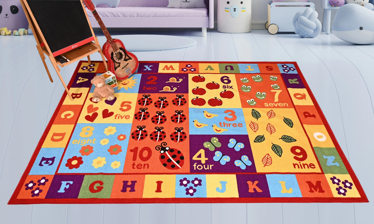 Multicolor ABC Numbers Area Rug A691
