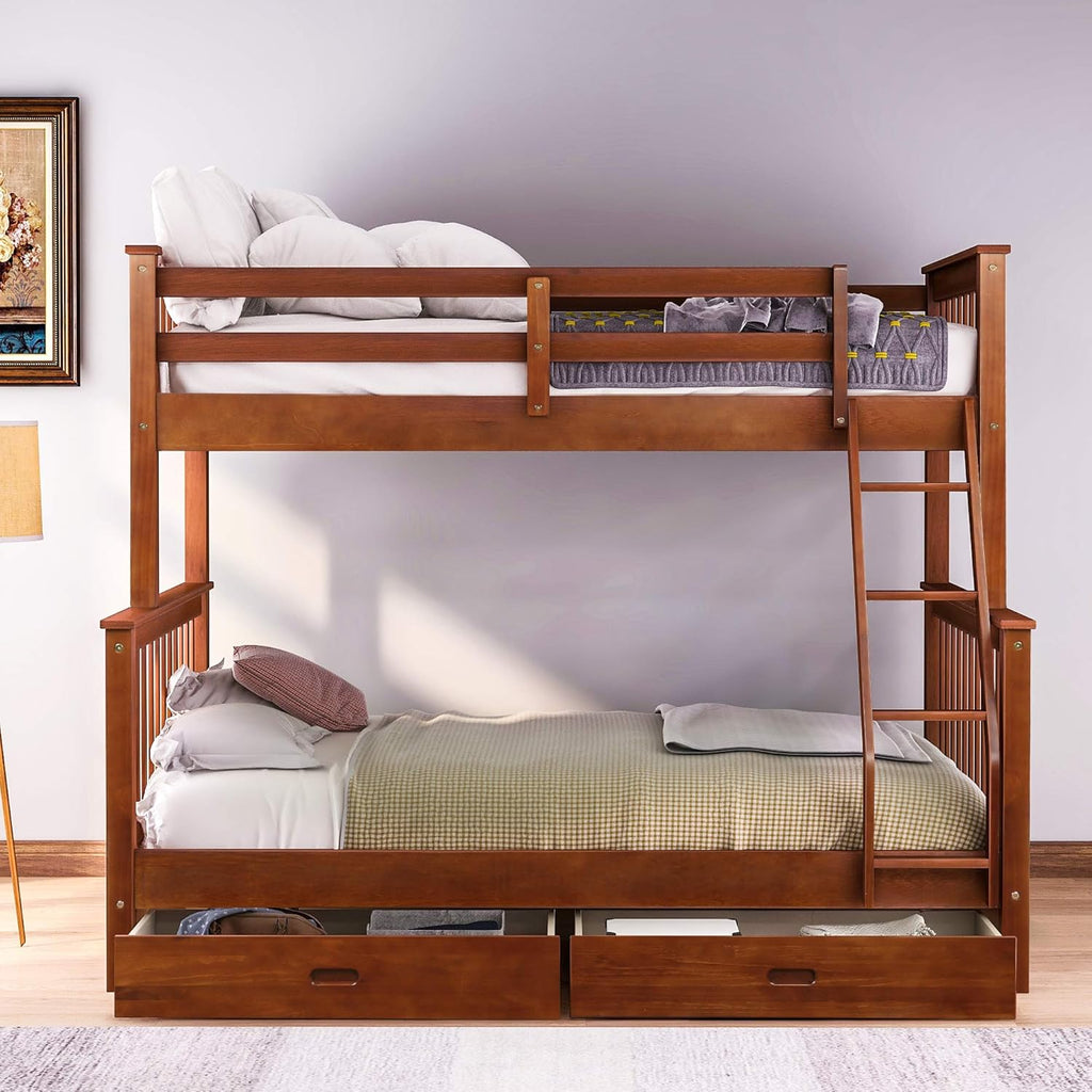 White Twin Over Twin/Full Bunk Bed with Storage Drawers D161