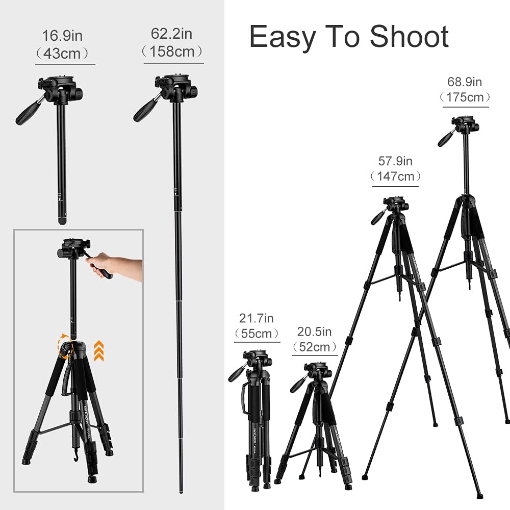 70cm Portable Aluminum Tripod with 3-Way Pan Tilt Head G735