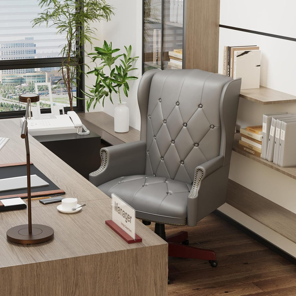 Gray High Back PU Leather Office Chair with Caster Wheels J283