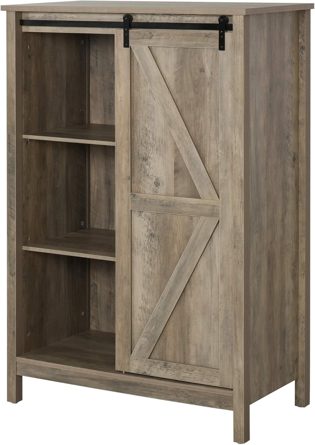 Antique Grey 3-Tier Accent Cabinet with Barn Door and Adjustable Shelf D27644