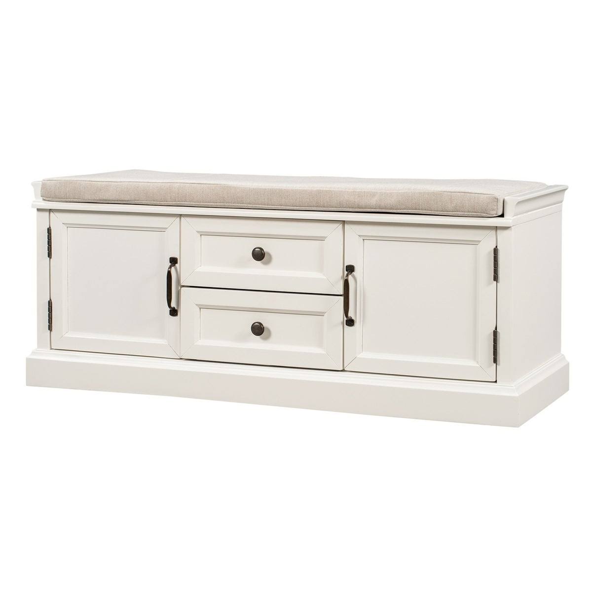 White Storage Bench with 2 Drawers and 2 Cabinets J3556
