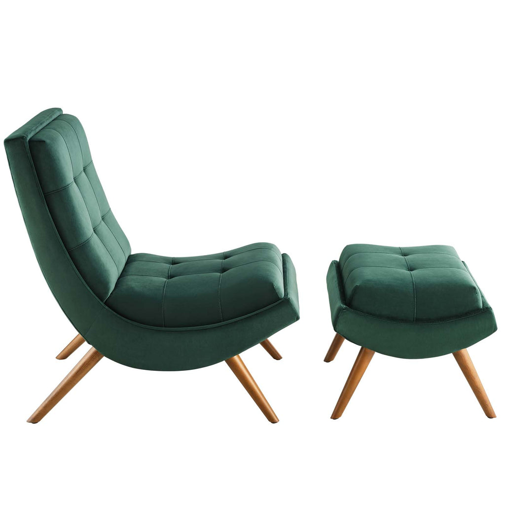 Green Velvet Lounge Chair and Ottoman Set S530652