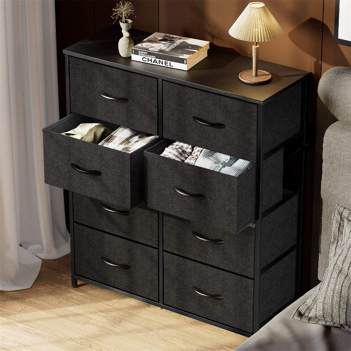 Brown 8 Fabric Drawer Dresser TV Stand X133