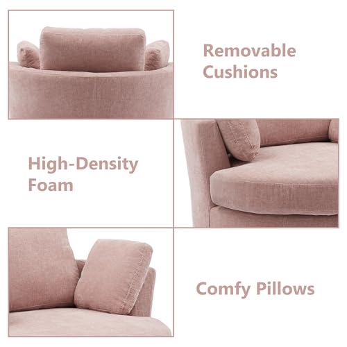 42.2" Oversized Chenille Beige Swivel Barrel Chair X466