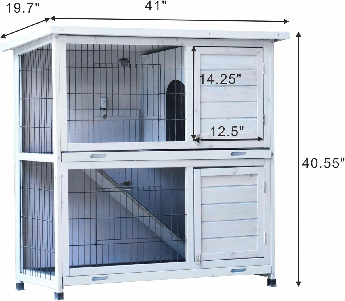 White 2-Story Large Rabbit Hutch with 2 Removable No-Leak Trays A267