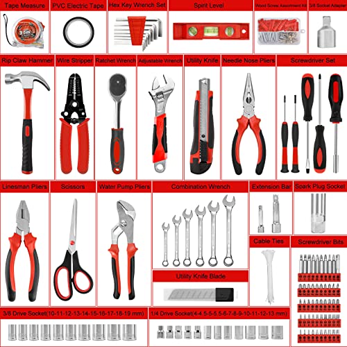287PCs Hand Tool Set with Hammer, Pliers, Ratchet Wrench, Socket, Portable Tool Box G26647