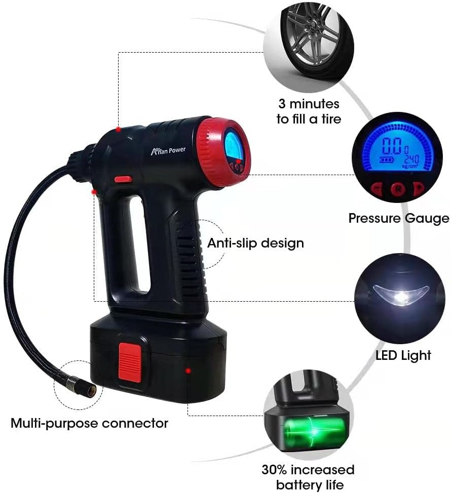 12V Cordless Tire Inflator Air Compressor with Digital Pressure Gauge U87649