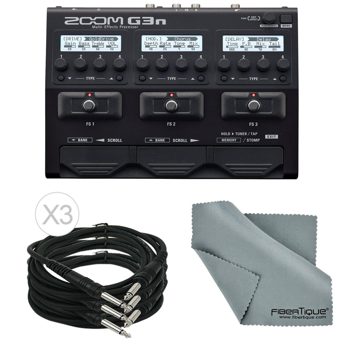 Multi-Effects Processor for Electric Guitar with Cables and Cleaning Cloth L3404