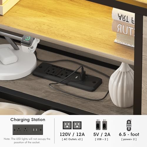Queen Size Bed Frame with 4 Drawers LED Light, Wash Grey M11765