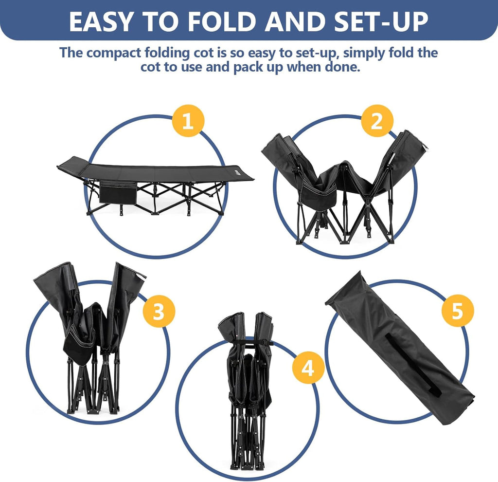 Folding Camping Cot with Carry Bag Black I465416