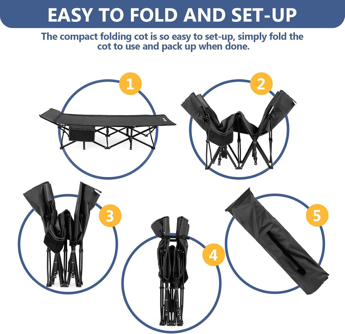 Folding Camping Cot with Carry Bag Black I465416