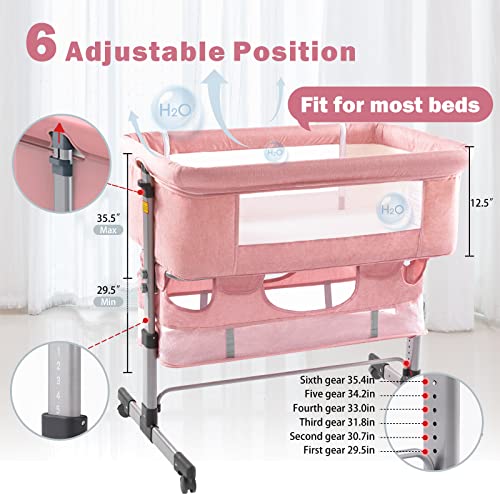 Pink Baby Bassinet Bedside Sleeper with Storage Basket D3794