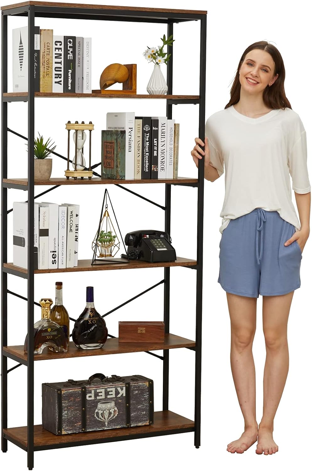 6 Tier Black Metal Bookcase E520