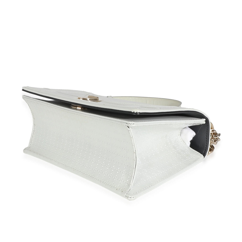 White Micro Cannage Patent Small Flap Bag R886952