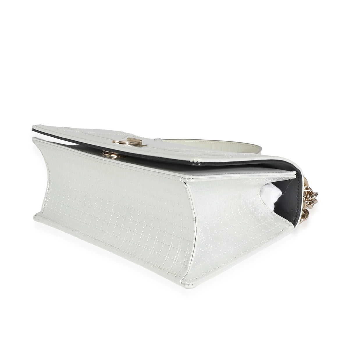 White Micro Cannage Patent Small Flap Bag R886952