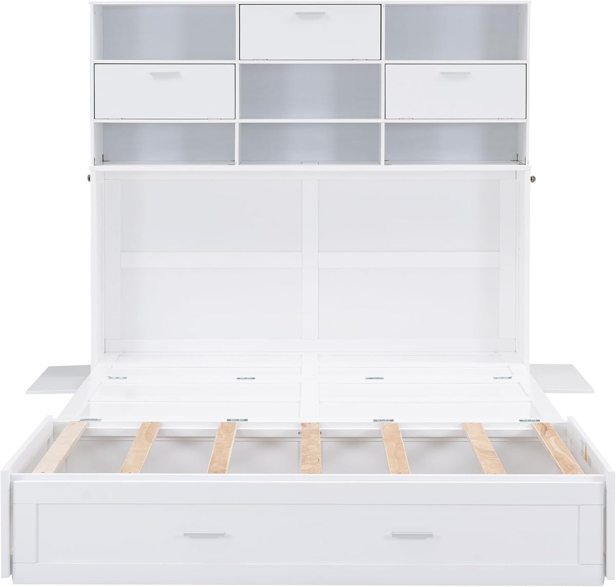 White Queen Murphy Bed Cabinet with Bookcase and Drawer P61752