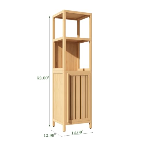 Tall Bamboo Bathroom Storage Cabinet with Door and 2 Tier Shelves H92069