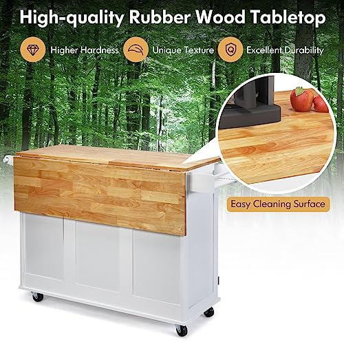 Kitchen Island with Stainless Steel Top, Rolling Kitchen Trolley Cart with Storage Cabinet, 3 Drawers, Towel & Spice Rack M979